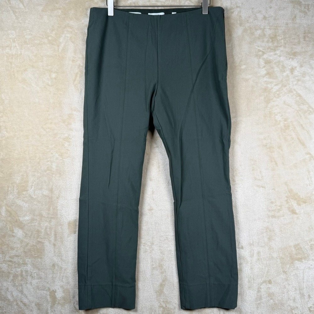 Vince Pants Women XL Green Italian Fabric Straight Leg Ankle Crop Stretch Office